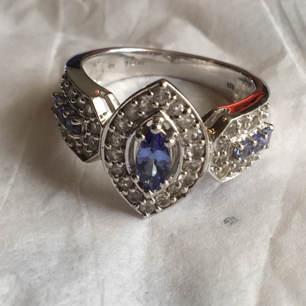 JTV Silver Ring Blue Clear Stones